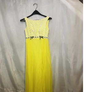 Vintage 70s Bright Yellow Chiffon Prom Gown
